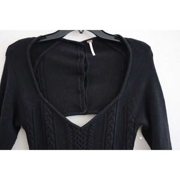 Free People OB1541763 Women's Sz M Black Small World Cable-Knit Mini Dress - Picture 6 of 11